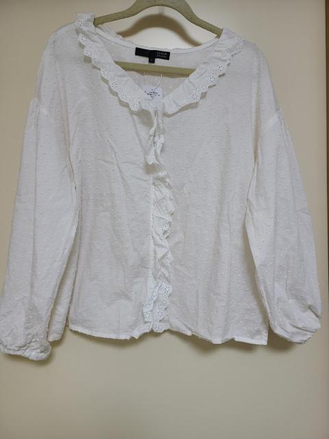 新品未着用 フリルとドット模様の刺繍が可愛いブラウス < 女性ファッション  新品未着用 フリルとドット模様の刺繍が可愛いブラウス  < 女性ファッションの