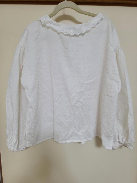 新品未着用 フリルとドット模様の刺繍が可愛いブラウス < 女性ファッション  新品未着用 フリルとドット模様の刺繍が可愛いブラウス < 女性ファッションの