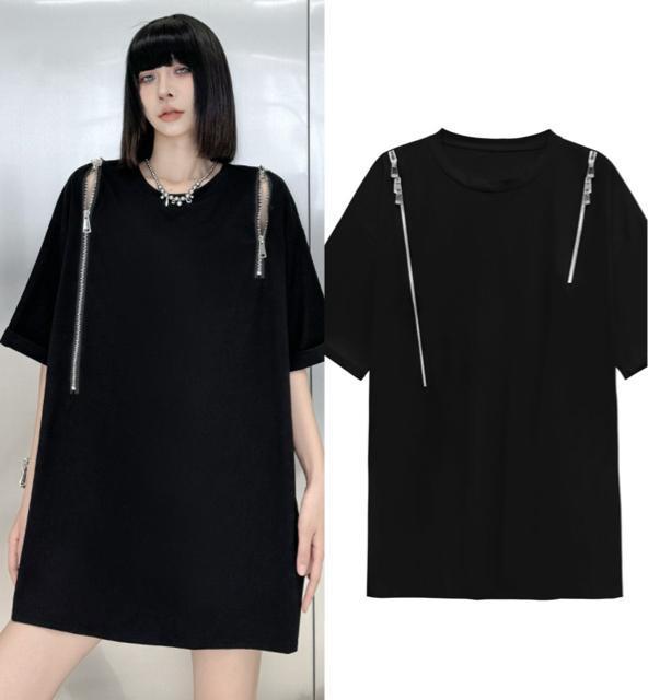 肩ファスナー チュニック  ロングtシャツ  ゆったり ダブルファスナー 大きいサイズ < 女性ファッション  肩ファスナー チュニック  ロングtシャツ  ゆったり ダブルファスナー 大きいサイズ  < 女性ファッションの