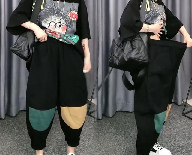 サルエルパンツ ワイドパンツ ワッペン付き ブラック 大きいサイズ < 女性ファッション サルエルパンツ ワイドパンツ ワッペン付き ブラック 大きいサイズ < 女性ファッションの