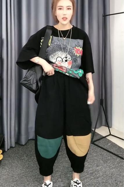サルエルパンツ ワイドパンツ ワッペン付き ブラック 大きいサイズ < 女性ファッション サルエルパンツ ワイドパンツ ワッペン付き ブラック 大きいサイズ < 女性ファッションの