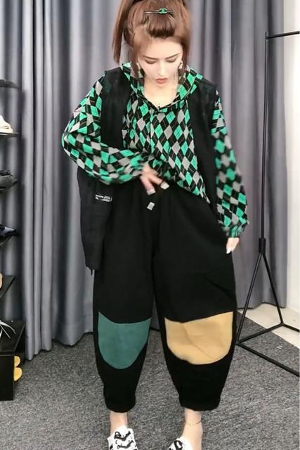 サルエルパンツ ワイドパンツ ワッペン付き ブラック 大きいサイズ < 女性ファッション サルエルパンツ ワイドパンツ ワッペン付き ブラック 大きいサイズ < 女性ファッションの