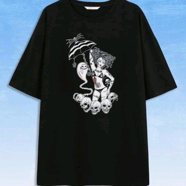 ROMWE★新品★スカル+パンク娘のプリント半袖T/XL < 男性ファッション  ROMWE★新品★スカル+パンク娘のプリント半袖T/XL  < 男性ファッションの