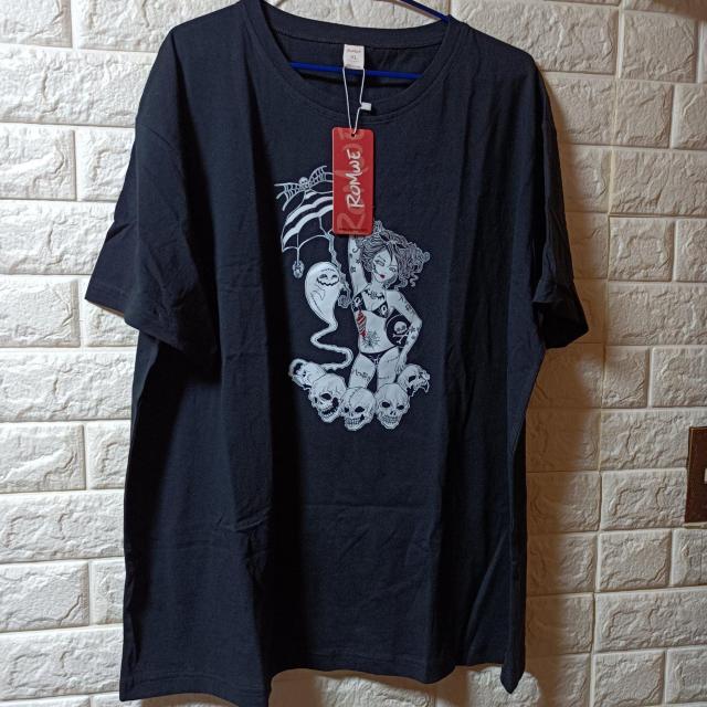 ROMWE★新品★スカル+パンク娘のプリント半袖T/XL < 男性ファッション  ROMWE★新品★スカル+パンク娘のプリント半袖T/XL < 男性ファッションの