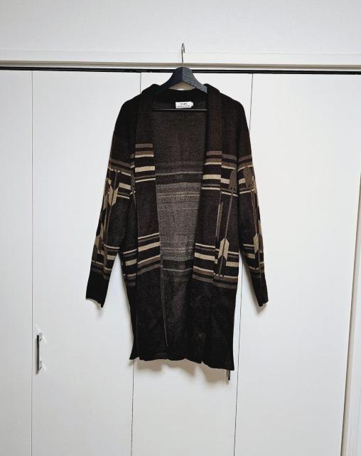 新品 TIMELY WARNING ネイティブ柄 茶色 ニットコート L < 男性ファッション 新品 TIMELY WARNING ネイティブ柄 茶色 ニットコート L < 男性ファッションの