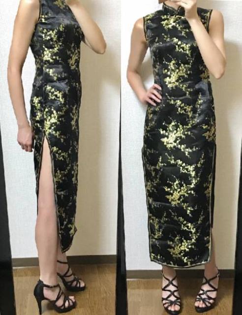 ハロウィン〓コスプレ〓黒gold箔スリットチャイナドレス(M〜L)美品 < 女性ファッション ハロウィン〓コスプレ〓黒gold箔スリットチャイナドレス(M〜L)美品 < 女性ファッションの