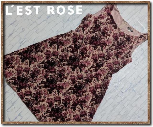 レストローズ バラ柄ベロアワンピース ベージュ < ブランド  レストローズ バラ柄ベロアワンピース ベージュ  < ブランドの