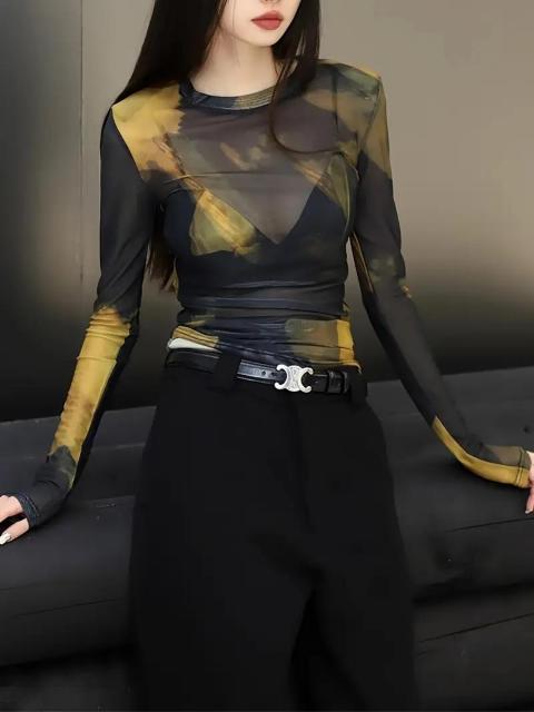 爆ヤス価格1490円★レディース シアー&セミシアー オールオーバープリント Tシャツ USAサイズM(日本サイズL相当) < 女性ファッション  爆ヤス価格1490円★レディース シアー&セミシアー オールオーバープリント Tシャツ USAサイズM(日本サイズL相当) < 女性ファッションの