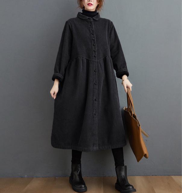 コーデュロイ ロング丈 前開き 裏起毛 コート アウター ブラック 大きいサイズ < 女性ファッション コーデュロイ ロング丈 前開き 裏起毛 コート アウター ブラック 大きいサイズ < 女性ファッションの