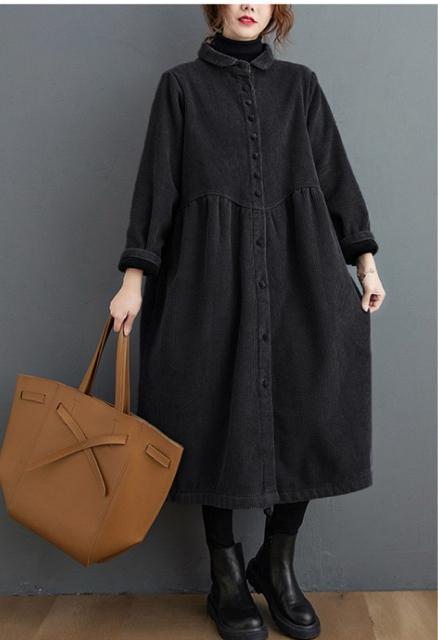 コーデュロイ ロング丈 前開き 裏起毛 コート アウター ブラック 大きいサイズ < 女性ファッション コーデュロイ ロング丈 前開き 裏起毛 コート アウター ブラック 大きいサイズ < 女性ファッションの