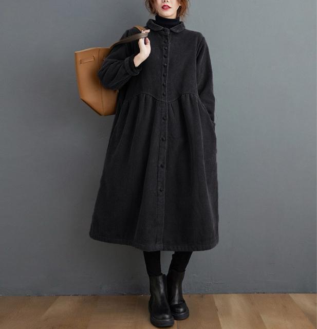 コーデュロイ ロング丈 前開き 裏起毛 コート アウター ブラック 大きいサイズ < 女性ファッション コーデュロイ ロング丈 前開き 裏起毛 コート アウター ブラック 大きいサイズ < 女性ファッションの