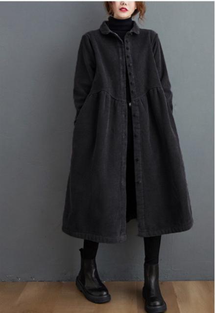 コーデュロイ ロング丈 前開き 裏起毛 コート アウター ブラック 大きいサイズ < 女性ファッション コーデュロイ ロング丈 前開き 裏起毛 コート アウター ブラック 大きいサイズ < 女性ファッションの