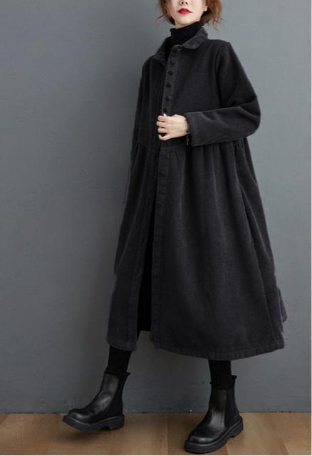 コーデュロイ ロング丈 前開き 裏起毛 コート アウター ブラック 大きいサイズ < 女性ファッション コーデュロイ ロング丈 前開き 裏起毛 コート アウター ブラック 大きいサイズ < 女性ファッションの