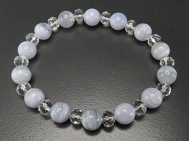訳有天然石ブルーレースアゲート約8mm水晶ボタンデザインブレスレット < 女性アクセサリー/時計 訳有天然石ブルーレースアゲート約8mm水晶ボタンデザインブレスレット < 女性アクセサリー/時計の