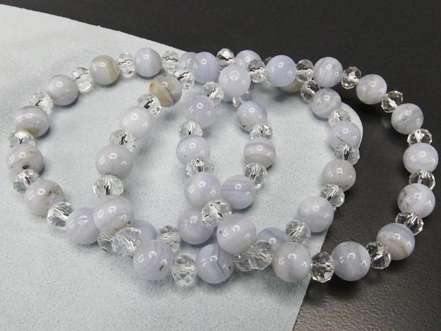 訳有天然石ブルーレースアゲート約8mm水晶ボタンデザインブレスレット < 女性アクセサリー/時計 訳有天然石ブルーレースアゲート約8mm水晶ボタンデザインブレスレット < 女性アクセサリー/時計の