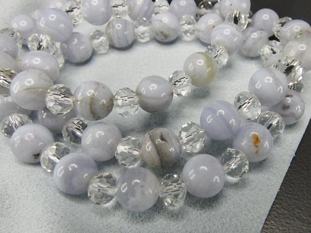 訳有天然石ブルーレースアゲート約8mm水晶ボタンデザインブレスレット < 女性アクセサリー/時計 訳有天然石ブルーレースアゲート約8mm水晶ボタンデザインブレスレット < 女性アクセサリー/時計の