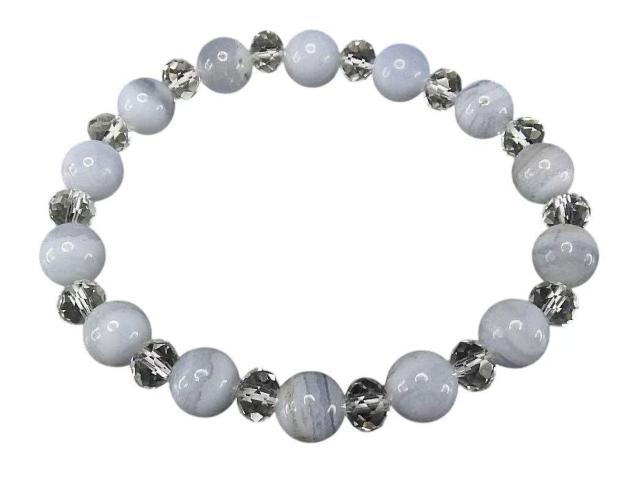 訳有天然石ブルーレースアゲート約8mm水晶ボタンデザインブレスレット < 女性アクセサリー/時計 訳有天然石ブルーレースアゲート約8mm水晶ボタンデザインブレスレット < 女性アクセサリー/時計の