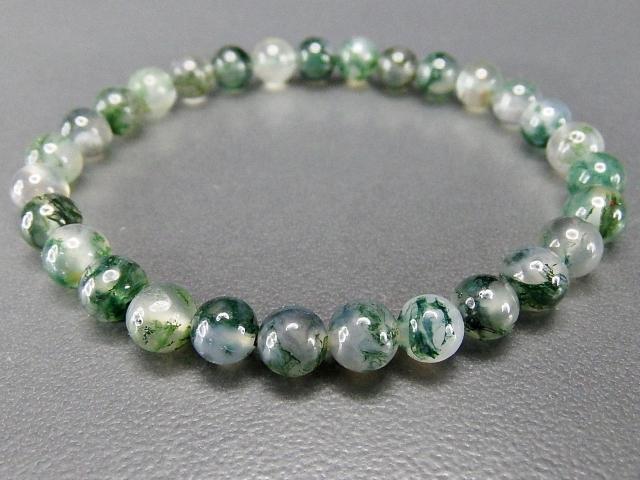 色合い良好モスアゲート水草瑪瑙約6mm強天然石ブレスレット数珠 < 女性アクセサリー/時計 色合い良好モスアゲート水草瑪瑙約6mm強天然石ブレスレット数珠 < 女性アクセサリー/時計の