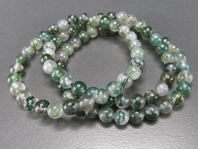 色合い良好モスアゲート水草瑪瑙約6mm強天然石ブレスレット数珠 < 女性アクセサリー/時計 色合い良好モスアゲート水草瑪瑙約6mm強天然石ブレスレット数珠 < 女性アクセサリー/時計の