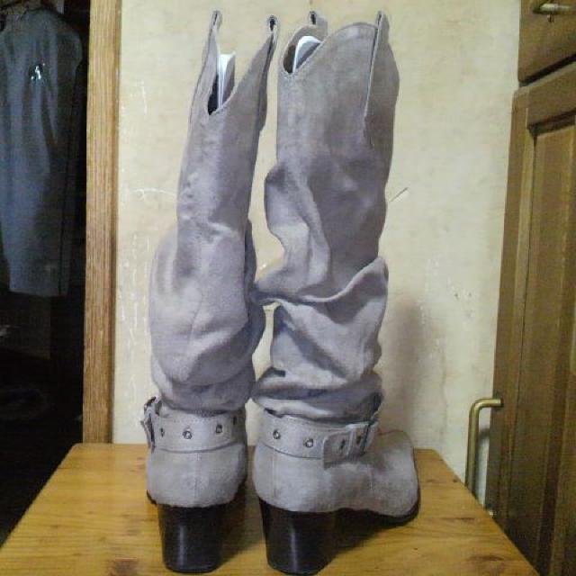 キャメルスエード ウエスタン調ベルト ロングブーツ < 女性ファッション  キャメルスエード ウエスタン調ベルト ロングブーツ < 女性ファッションの