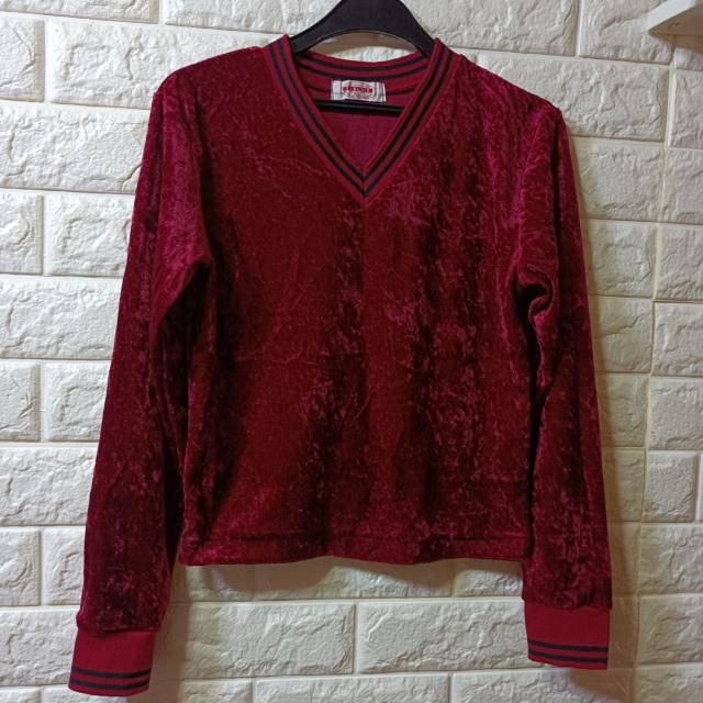 USED★クラッシュベロアのショート丈カットソー/ボルドー < 女性ファッション  USED★クラッシュベロアのショート丈カットソー/ボルドー  < 女性ファッションの