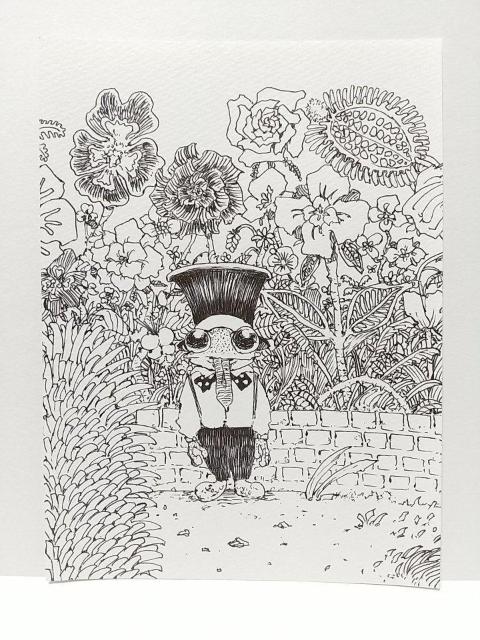 オリジナルイラスト 手描きイラスト 植物 花 蛙 ハンドメイド 絵 モノクロ アナログ アート インテリア 自作 原画 白黒 < アニメ/コミック/キャラクター  オリジナルイラスト 手描きイラスト 植物 花 蛙 ハンドメイド 絵 モノクロ アナログ アート インテリア 自作 原画 白黒  < アニメ/コミック/キャラクターの