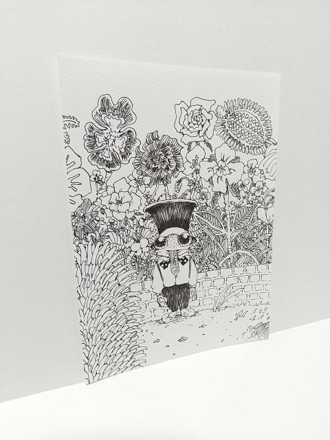 オリジナルイラスト 手描きイラスト 植物 花 蛙 ハンドメイド 絵 モノクロ アナログ アート インテリア 自作 原画 白黒 < アニメ/コミック/キャラクター  オリジナルイラスト 手描きイラスト 植物 花 蛙 ハンドメイド 絵 モノクロ アナログ アート インテリア 自作 原画 白黒 < アニメ/コミック/キャラクターの