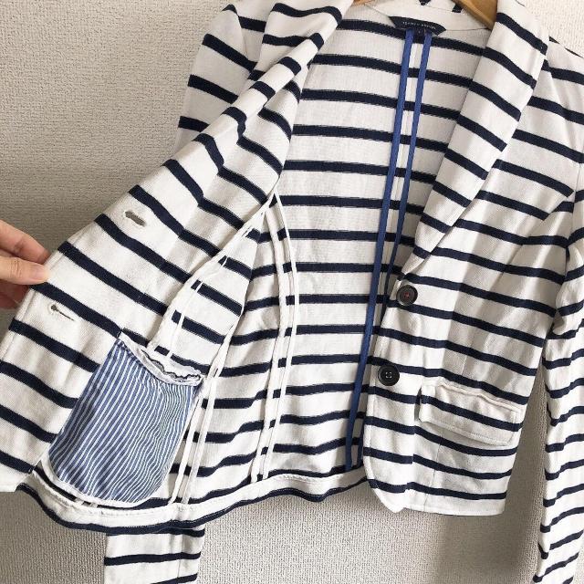 ◆TOMMY HILFIGER/トミーヒルフィガー◆スウェット生地ジャケット★ホワイト×ネイビーボーダーS*美品 < ブランド  ◆TOMMY HILFIGER/トミーヒルフィガー◆スウェット生地ジャケット★ホワイト×ネイビーボーダーS*美品 < ブランドの