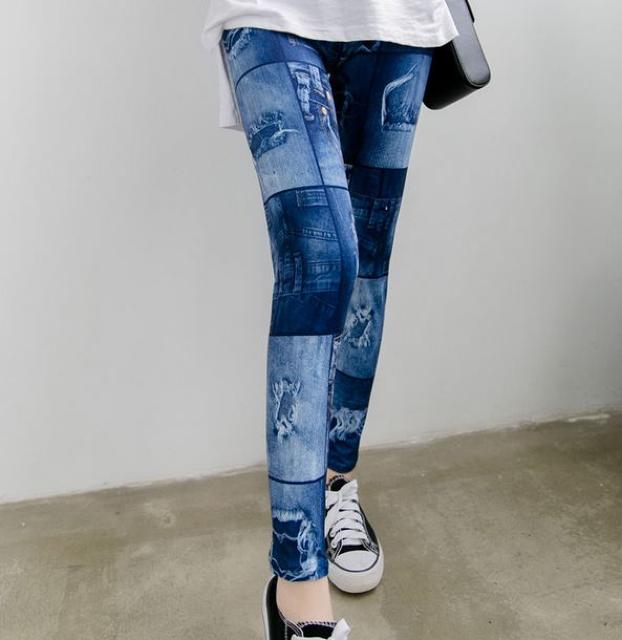 送料無料 レディース デニム風 レギンス パンツ 破れ柄 ブルー < 女性ファッション  送料無料 レディース デニム風 レギンス パンツ 破れ柄 ブルー  < 女性ファッションの
