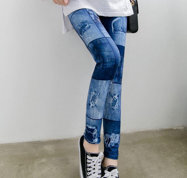 送料無料 レディース デニム風 レギンス パンツ 破れ柄 ブルー < 女性ファッション  送料無料 レディース デニム風 レギンス パンツ 破れ柄 ブルー < 女性ファッションの