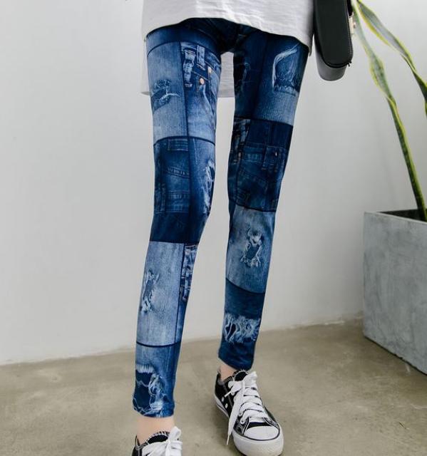 送料無料 レディース デニム風 レギンス パンツ 破れ柄 ブルー < 女性ファッション  送料無料 レディース デニム風 レギンス パンツ 破れ柄 ブルー < 女性ファッションの