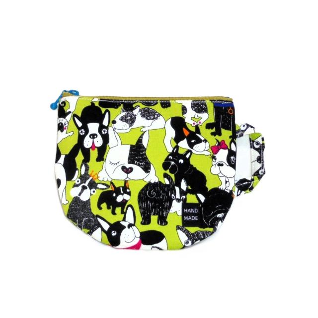 【15p】◆フレンチブルドッグ×黄緑地◆ティーカップ型ファスナーポーチ < 女性ファッション  【15p】◆フレンチブルドッグ×黄緑地◆ティーカップ型ファスナーポーチ  < 女性ファッションの