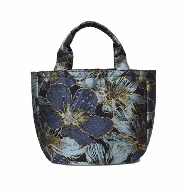 hハンドメイド〓ラメgold箔ライン〓花柄ネイビー手提げバック△ < 女性ファッション hハンドメイド〓ラメgold箔ライン〓花柄ネイビー手提げバック△ < 女性ファッションの