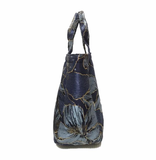 hハンドメイド〓ラメgold箔ライン〓花柄ネイビー手提げバック△ < 女性ファッション hハンドメイド〓ラメgold箔ライン〓花柄ネイビー手提げバック△ < 女性ファッションの