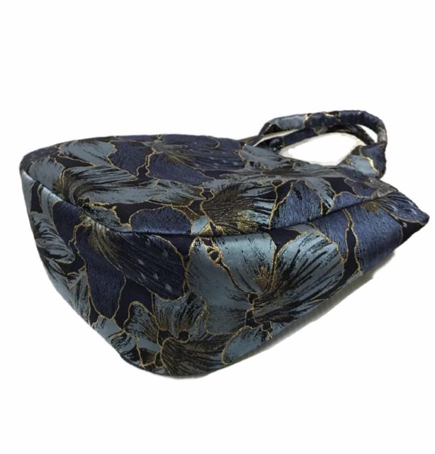 hハンドメイド〓ラメgold箔ライン〓花柄ネイビー手提げバック△ < 女性ファッション hハンドメイド〓ラメgold箔ライン〓花柄ネイビー手提げバック△ < 女性ファッションの