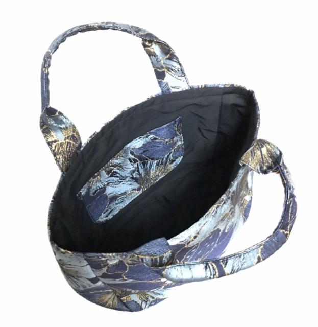 hハンドメイド〓ラメgold箔ライン〓花柄ネイビー手提げバック△ < 女性ファッション hハンドメイド〓ラメgold箔ライン〓花柄ネイビー手提げバック△ < 女性ファッションの