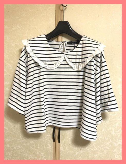 ☆新品☆二の腕カバー♪柔らか素材☆オーバーサイズ襟付きボーダーTシャツL☆ < 女性ファッション ☆新品☆二の腕カバー♪柔らか素材☆オーバーサイズ襟付きボーダーTシャツL☆ < 女性ファッションの
