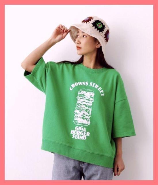 ☆ロデオクラウンズ☆美品レア!ハンバーガーロゴフレア袖スウェットTシャツグレー☆ < ブランド  ☆ロデオクラウンズ☆美品レア!ハンバーガーロゴフレア袖スウェットTシャツグレー☆ < ブランドの