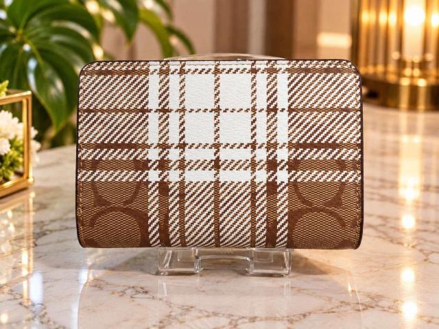 COACH C6011 コーチ 二つ折り財布 シグネチャー チェック柄 ブラウン