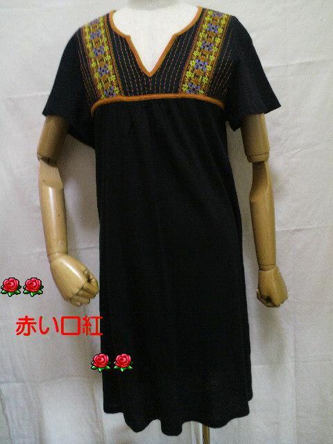 FREEサイズ*TITICACA(チチカカ)刺繍・Vネック・チュニック・ワンピブラック < 女性ファッション  FREEサイズ*TITICACA(チチカカ)刺繍・Vネック・チュニック・ワンピブラック  < 女性ファッションの