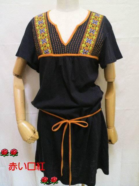 FREEサイズ*TITICACA(チチカカ)刺繍・Vネック・チュニック・ワンピブラック < 女性ファッション  FREEサイズ*TITICACA(チチカカ)刺繍・Vネック・チュニック・ワンピブラック < 女性ファッションの