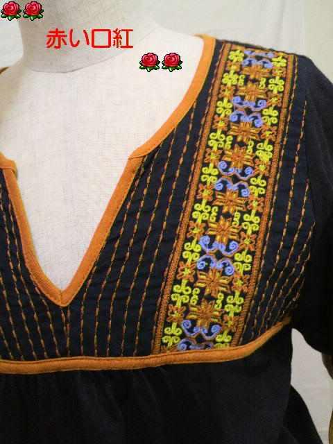 FREEサイズ*TITICACA(チチカカ)刺繍・Vネック・チュニック・ワンピブラック < 女性ファッション  FREEサイズ*TITICACA(チチカカ)刺繍・Vネック・チュニック・ワンピブラック < 女性ファッションの