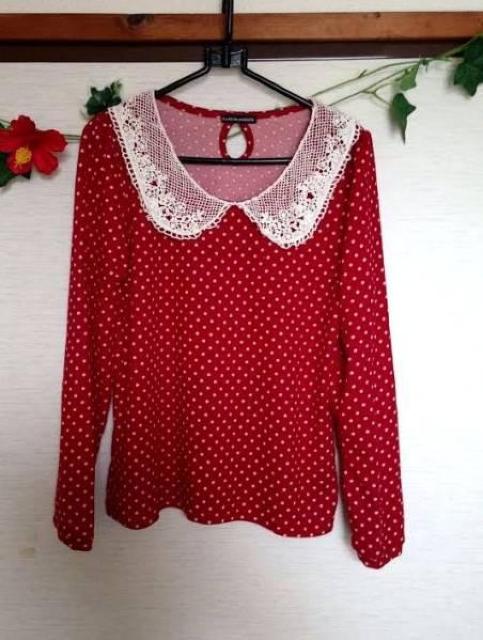 profil de medaille★レッド かぎ編み レース襟 ニット M < 女性ファッション  profil de medaille★レッド かぎ編み レース襟 ニット M  < 女性ファッションの