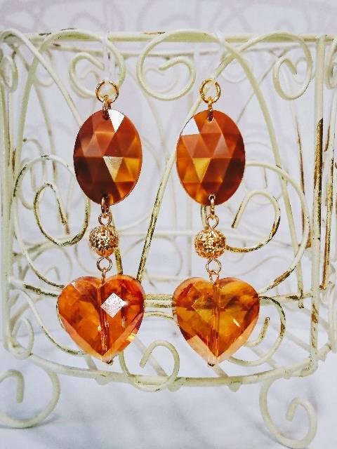 大ぶりガラス製楕円シャドーハートまん丸透かし樹脂ピアス☆ < 女性アクセサリー/時計  大ぶりガラス製楕円シャドーハートまん丸透かし樹脂ピアス☆  < 女性アクセサリー/時計の