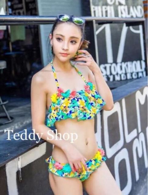 フラワーフレアバンドゥ水着●上下SETセット●ビキニ●L < 女性ファッション  フラワーフレアバンドゥ水着●上下SETセット●ビキニ●L  < 女性ファッションの