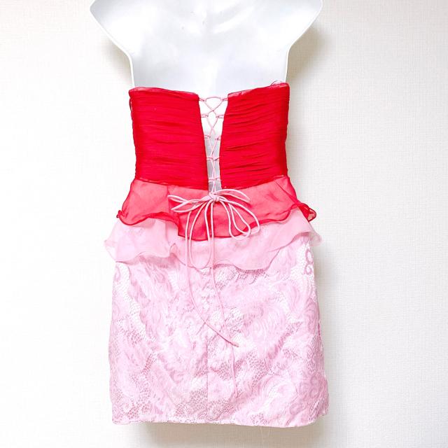 ミニタイトペプラムビジューパールドレスワンピースピンクレース < 女性ファッション ミニタイトペプラムビジューパールドレスワンピースピンクレース < 女性ファッションの