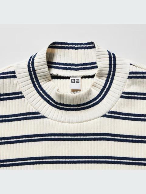 ユニクロ リブボーダーハイネックT 長袖Tシャツ 白 ホワイト L < ブランド ユニクロ リブボーダーハイネックT 長袖Tシャツ 白 ホワイト L < ブランドの