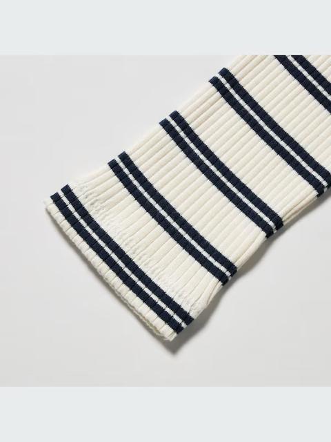 ユニクロ リブボーダーハイネックT 長袖Tシャツ 白 ホワイト L < ブランド ユニクロ リブボーダーハイネックT 長袖Tシャツ 白 ホワイト L < ブランドの