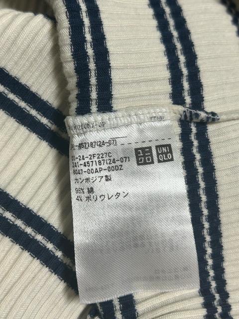 ユニクロ リブボーダーハイネックT 長袖Tシャツ 白 ホワイト L < ブランド ユニクロ リブボーダーハイネックT 長袖Tシャツ 白 ホワイト L < ブランドの