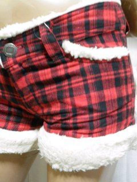 《New》スター型ポケット★タータンチェック柄・裾ボア*ショートパンツ<レッドM> < 女性ファッション  《New》スター型ポケット★タータンチェック柄・裾ボア*ショートパンツ<レッドM> < 女性ファッションの